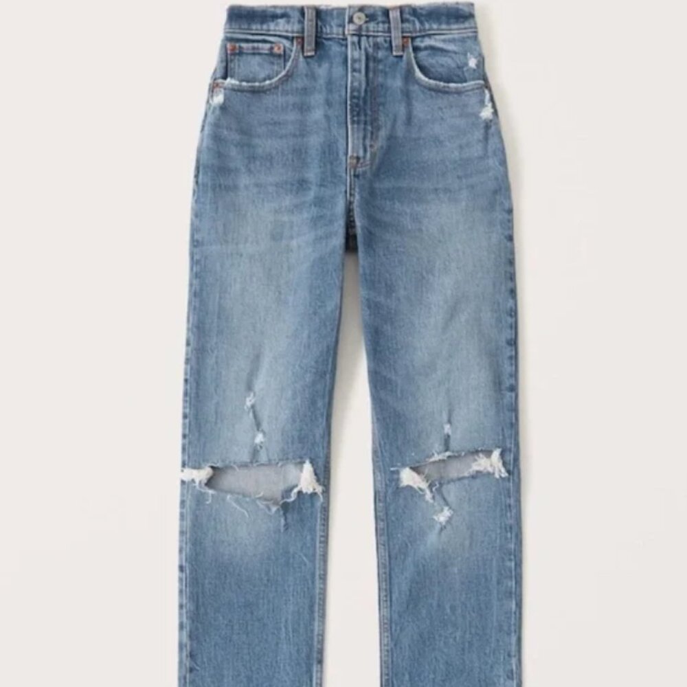 Abercrombie Ultra High Rise 90s Straight Leg Jeans - Ripped, distressed denim